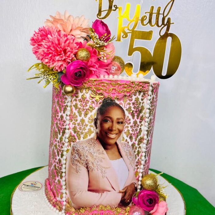8 Inches 5-Layer Custom Fondant Birthday Cake – Luxury Floral Gold Design with Edible Photo